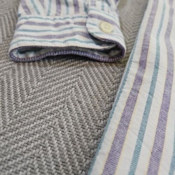 Vintage INC International Concepts Shirt Men's Small White Purple Striped Cotton - Picture 12 of 15